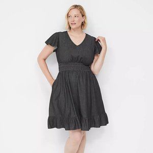 LANE BRYANT Vneck smocked waist flutter sleeve denim dress NEW WITH TAGS sz 22